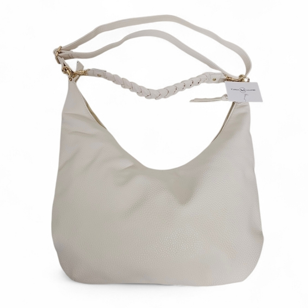 Pretty Simple Hattie Crescent Hobo Crossbody Bag With Braided Strap In Cream NWT - Picture 6 of 11